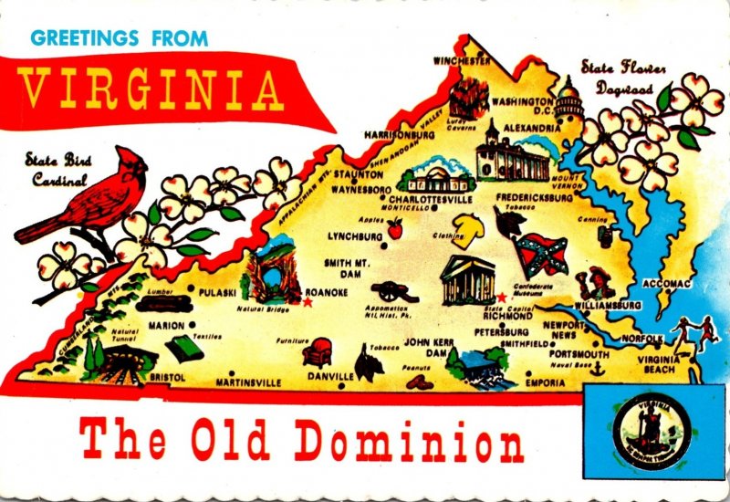 Virginia Greetings From The Old Dominion With Map