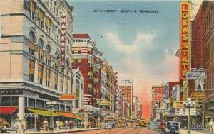 1946 Loews Theater Trolley autos Memphis Tennessee Colorpicture postcard 2299