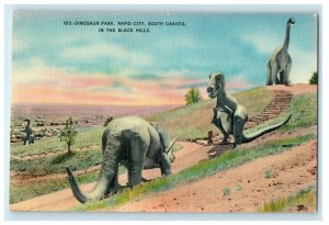 c1940s Dinosaur Park, Rapid City, Black Hills South Dakota SD Postcard 