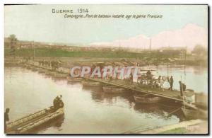 Old Postcard Army Compiegne boats bridge installed by the French engineering