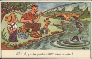 Fishing - Catching Dead Fish Bones French Rob-Vel c1950 Postcard