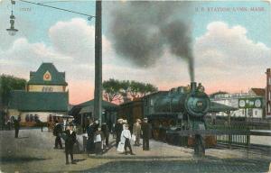 C-1910 Railroad Train Depot Lynn Massachusetts Robbins Bros postcard 10305