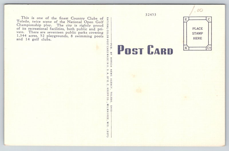 Toledo Ohio~Inverness Country Club~Vintage Linen Postcard