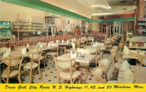 Davis Grill Interior Meridian Mississippi 1950s Postcard 9145