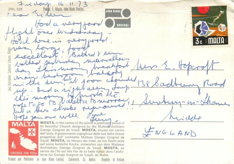 Postcard Malta multi view mosta church architecture columns paintings altar