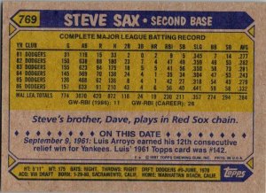 1987 Topps Baseball Card Steve Sax Los Angeles Dodgers sk13809