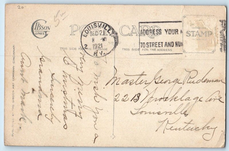 Christmas Santa Claus With Basket Sack Of Toys Gibson Louisville KY Postcard