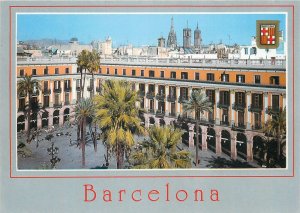 Spain Postcard Barcelona Real square panorama crest heraldry