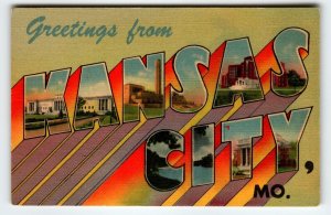 Greetings From Kansas City Missouri Large Big Letter Postcard Unposted Rainbow