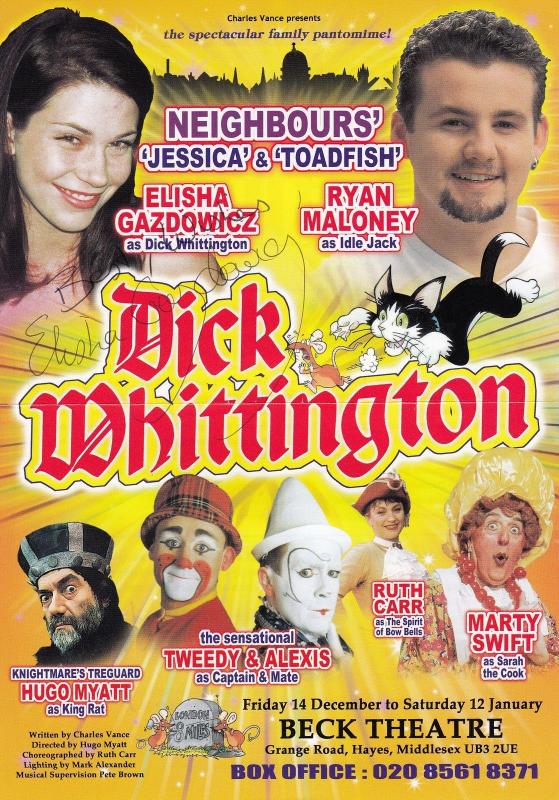 Elisha Gazdowicz from Home & Away Dick Whittington Hand Signed Theatre Flyer