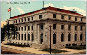 1912 New Post Office Danville Illinois Postal Service Building Posted Postcard