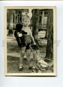 3113908 Semi-Nude Girl & TEDDY BEAR DOLL vintage REAL PHOTO