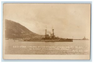 1922 USS Pittsburgh Gibraltar European Station USS Utah RPPC Photo Postcard 