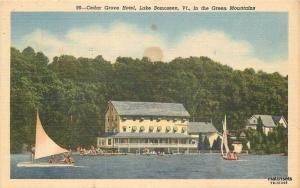 1951 Cedar Grove Hotel Lake Boomseen Vermont Hughes Teich linen postcard 732