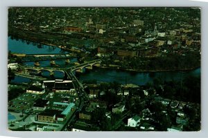 Zanesville OH-Ohio, Aerial View Of Y-Bridge City, Chrome Postcard