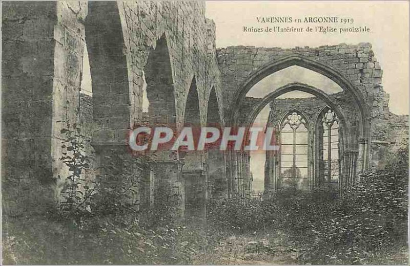 Old Postcard Varennes in Argonne 1919 Interior Ruins of the Church Parish