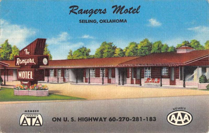 Seiling Oklahoma Rangers Motel Street View Linen Antique Postcard K21168 