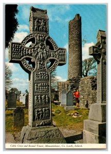 Postcard Ireland Celtic Cross Round Tower Louth Vintage Continental View Card 