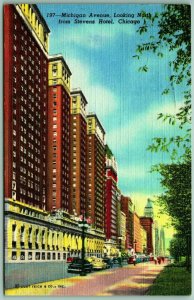 Stevens Hotel Michigan Avenue Street View Chicago Illinois IL Linen Postcard I5