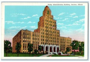 1947 Staley Administration Building Cars Entrance Decatur Illinois IL Postcard