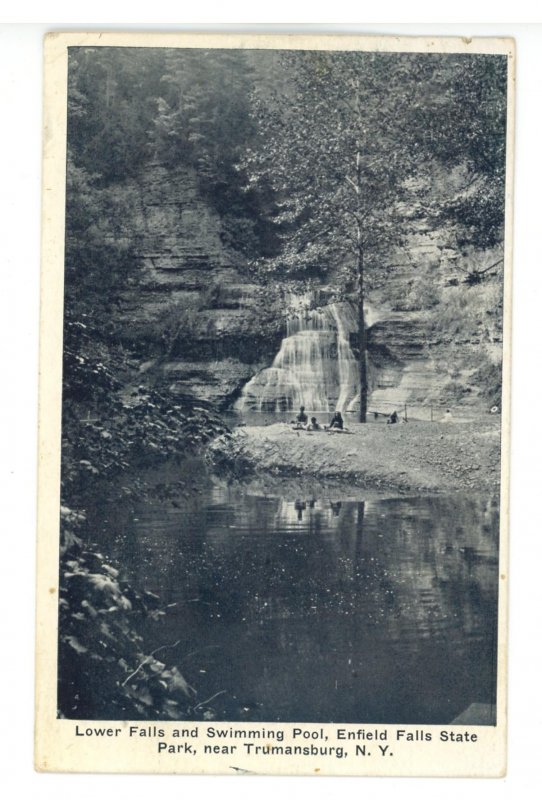 NY - Trumansburg. Enfield Falls State Park, Lower Falls & Swimming Pool