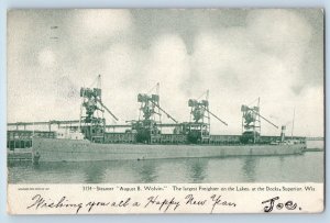 Superior Wisconsin Postcard Steamer August Wolvin Largest Freighter 1905 Vintage