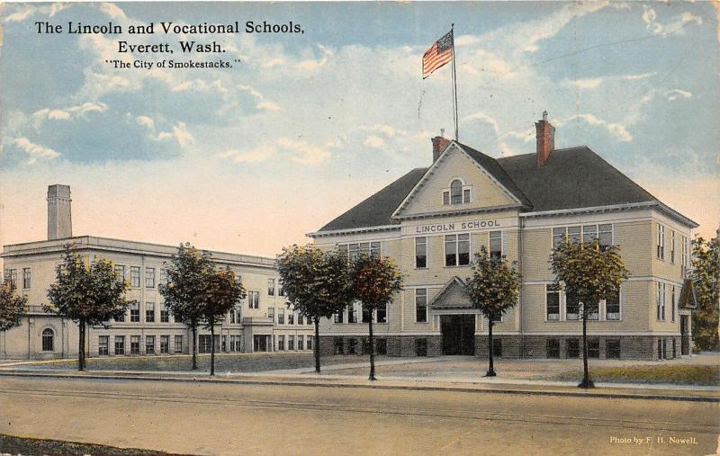 F35/ Everett Washington Postcard 1918 Lincoln and Vocational Schools