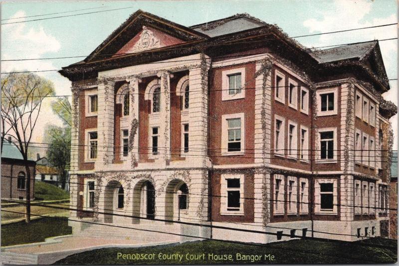 Bangor ME Penobscot County Court House w/ Glitter Tinsel Postcard E31