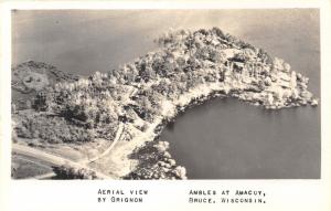 Stubbs-Bruce Wisconsin~Ambles @ Amacoy Lake Aerial View~Vintage RPPC-Postcard