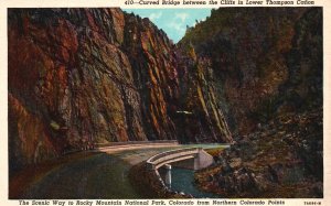 Vintage Postcard Curved Bridge Between Cliffs in Tower Thompson Cañon Colorado