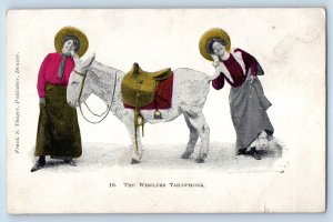 c1905 Humor Women The Wireless Tailophone Mule Tail Embossed Antique Postcard