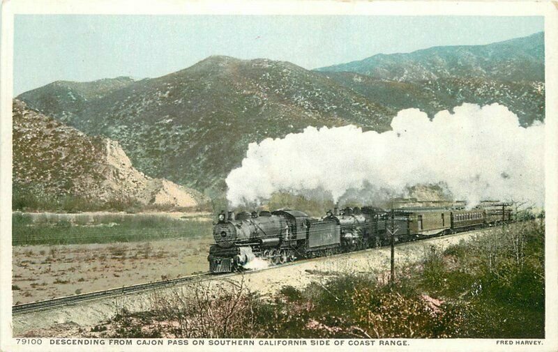 California Cajon Pass C-1910 Phostint Detroit Publishing Harvey Railroad 9092