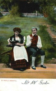 Vintage Postcard 1910's A Trifle Bashful Man and Woman on Bench Love E.L. Series