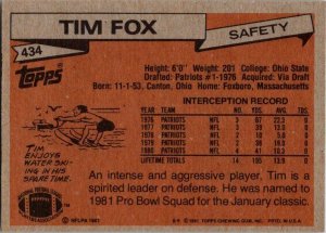 1981 Topps Football Card Tim Fox New England Patriots sk10375