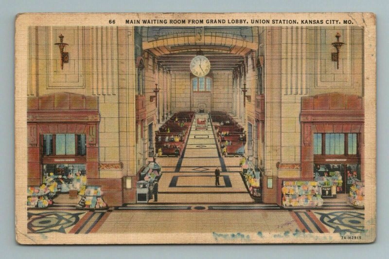 Main Waiting Room Grand Lobby Union Station Kansas City MO Missouri Postcard