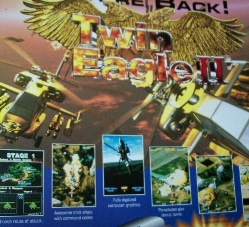 Twin Eagle II Arcade FLYER Original 1994 Video Game Artwork Air Combat UNUSED