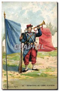 Old Postcard Line Infantry Army Bugle Flag