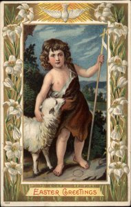 Easter Jesus Christ as Young Boy Shepherd c1910 Vintage Postcard