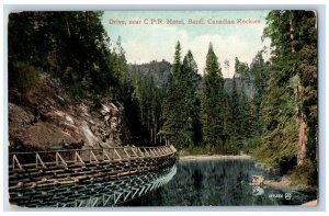 Banff Alberta Canada Postcard Driver Near C.P.R. Hotel Canadian Rockies 1912