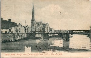 Postcard ON Galt Main Street Bridge Over Grand River & Central Church 1906 S107