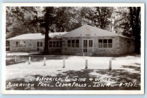 Cedar Falls IA Postcard RPPC Photo Historical Building & Office Riverview Park