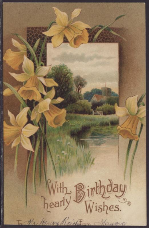 With Hearty Birthday Wishes,Daffodils,Scene