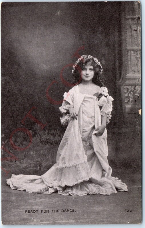 c1910s Adorable Young Lady Ready for Dance Cute Little Girl Litho Photo PC A145