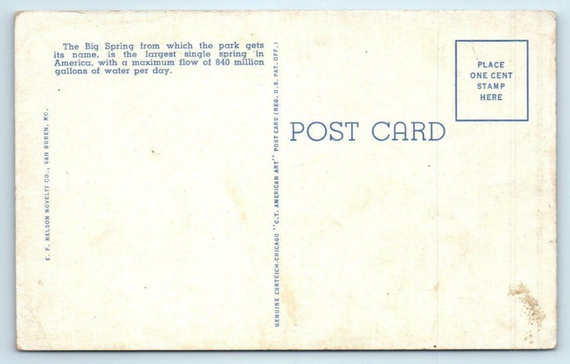 3 Postcards BIG SPRING STATE PARK near Van Buren, MO ~ Rustic Bridge ca 1940s