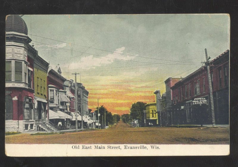 EVANSVILLE WISCONSIN DOWNTOWN MAIN STREET SCENE 1908 VINTAGE POSTCARD