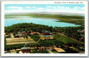 Winona Lake Indiana 1940s Postcard Aeroplane Aerial View