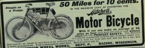 Vintage Victorian Print Ad Mitchell Motor Bicycle 50 Miles For 10 Cents F61