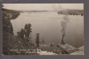 Prairie du Sac WISCONSIN RPPC '15 STEAM ENGINE BARGE Upriver DAM nr Sauk City KB