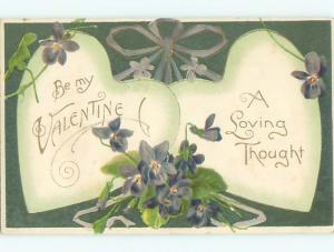 Pre-1907 valentine HEARTS TIED WITH RIBBON & PURPLE FORGET-ME-NOT FLOWERS k9199