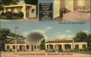 New Orleans LA Paradise Tourist Court Linen Roadside Postcard